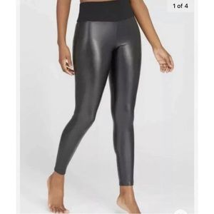 Faux Leather High-Waist Leggings - Black